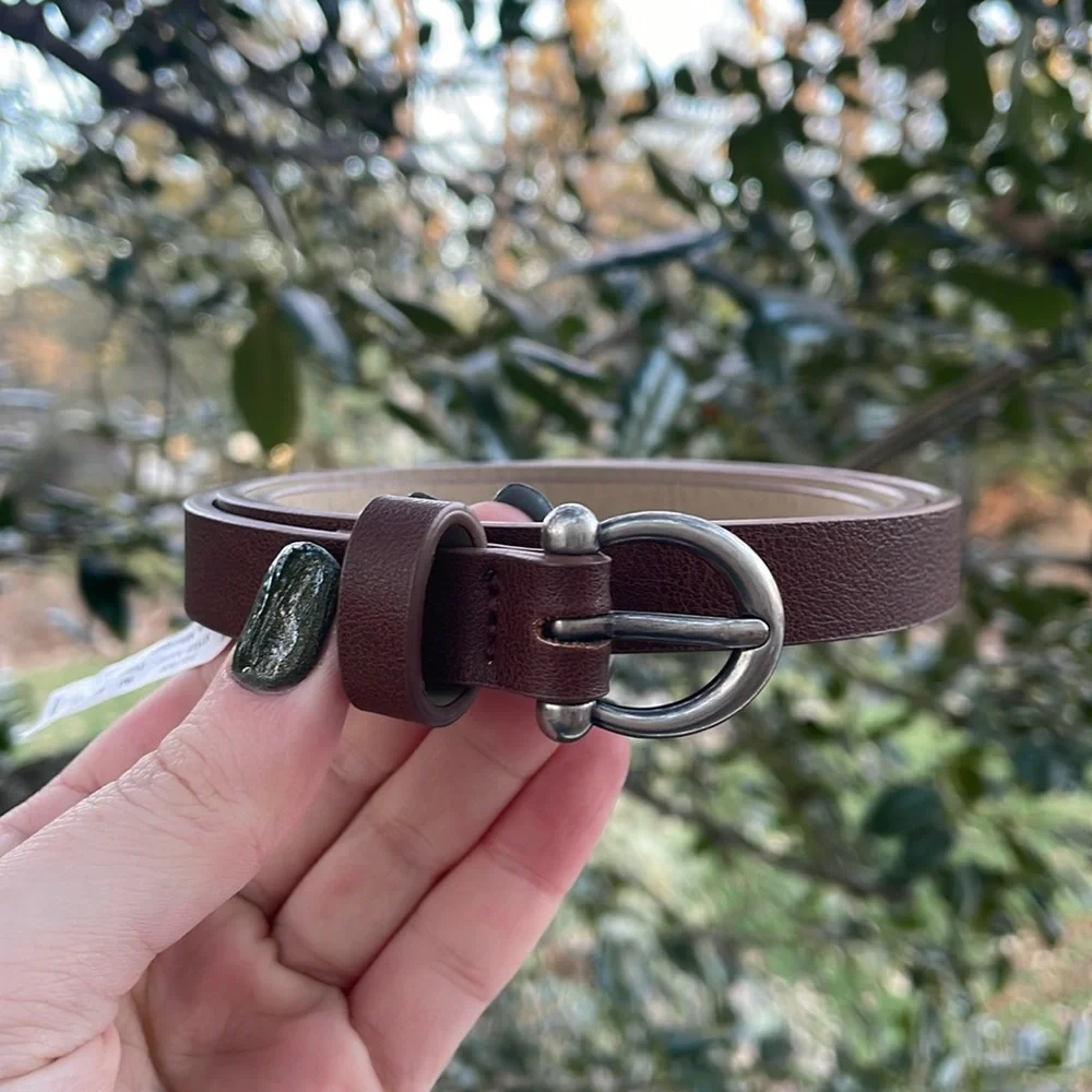 Brown Faux Leather Skinny Waist Belt